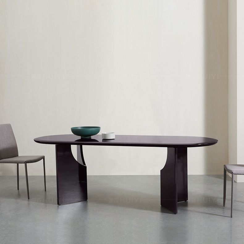 Moderne binnenhouttafel voor restaurant ovale eettafel met dubbele voetstukbasis