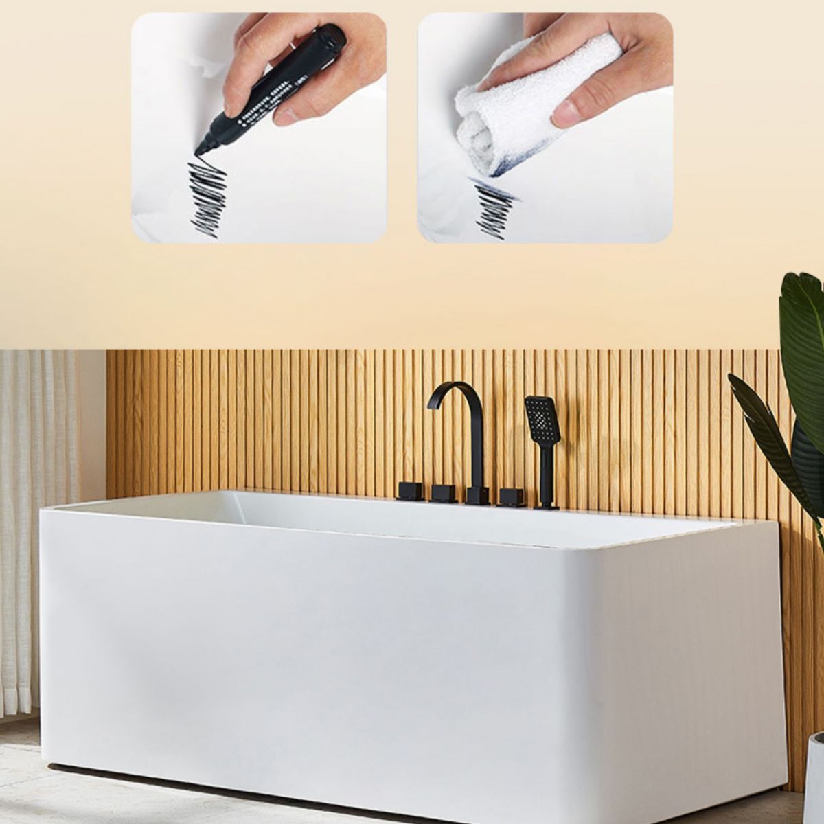 Modern Acrylic Rectangle Bathtub White Back to Wall with Drain Bath Tub