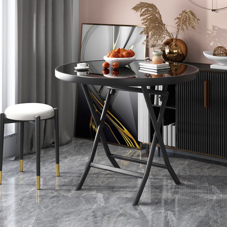 Glass Foldable Dining Table for 2 Person with Black Metal Base
