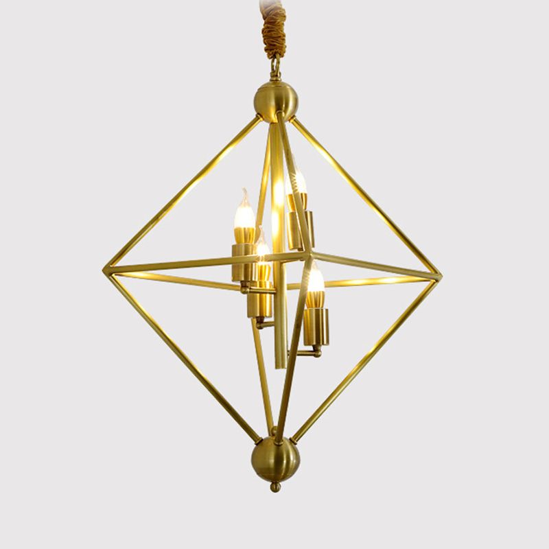 Metal Gold Pendant Lamp Candle-Style 4 Lights Classic Chandelier Light Fixture for Living Room