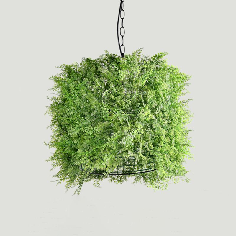 1 Bulb Iron Suspension Lighting Retro Green Dome Restaurant Pendant Ceiling Light with Plant Decor