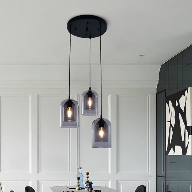 Glazen zwarte hanglamp in moderne creatieve stijl Iron Bell Hanging Lamp voor eetkamer