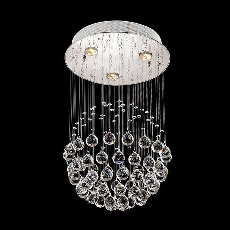 Modern Globe Flushmount Light Crystal 3/5/14 Bulbs Restaurant Ceiling Fixture in Stainless Steel