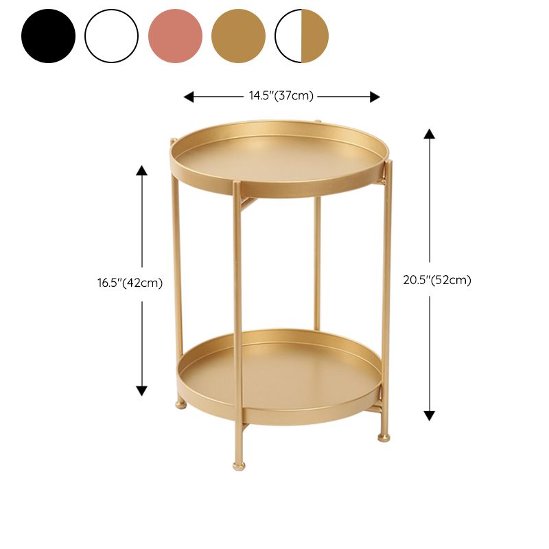 Round Shape Accent Side Table Metal Contemporary with Storage End Table