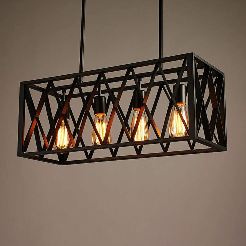 Cuboid Island Chandelier Lights Industrial Kitchen Island Lighting Metal Island Pendants in Black