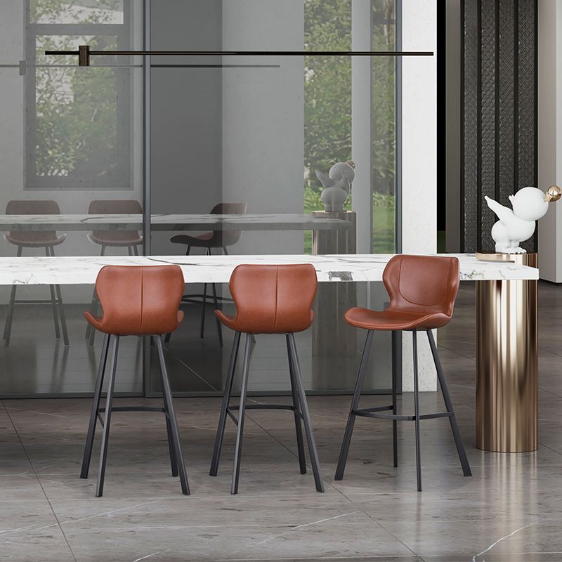 Faux Leather Dining Stool Upholstered Bar Stool with Metal Base