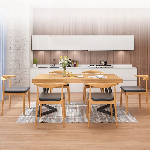 Industrial Natural Dining Set Rectangle 1/2/4/5/6/7 Pieces Dinette Set