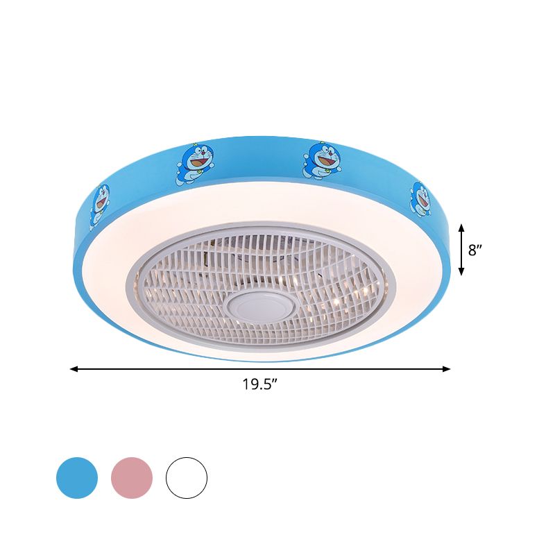 19.5 "de ancho acrílico Circular semi flanpletería Lámpara de ventilador de techo colgante de niños LED LED en blanco/azul/rosa