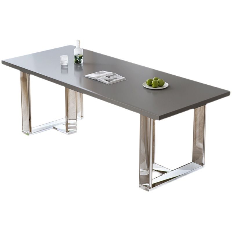 Modern Rectangle Dining Room Table Solid Wood Sled Base Fixed Dining Table