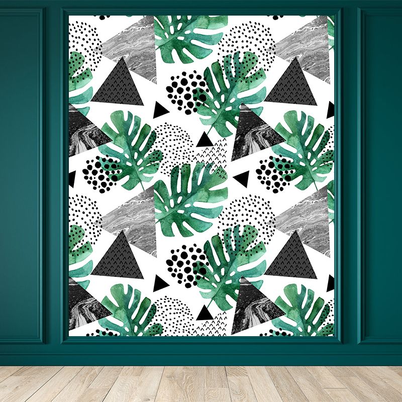 Tropical Leaves Mural Decal Green Living Room Wall Covering, Custom Size Available
