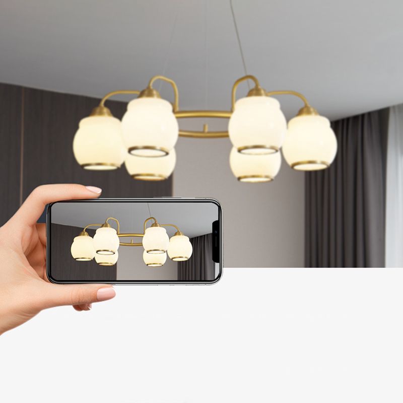 Modern Luxury Indoor Pendant Light Copper Geometric Chandelier with White Glass Shade