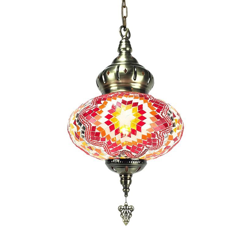 Vintage lantaarn suspensie hanger rood/blauw/roze rood glas 1/3 hangende verlichtingsarmatuur met gesneden metalen druppel