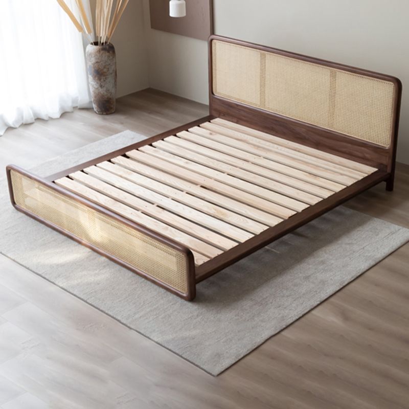 Solid Wood Standard Bed Tropical Rectangular Panel Bed with Headboard