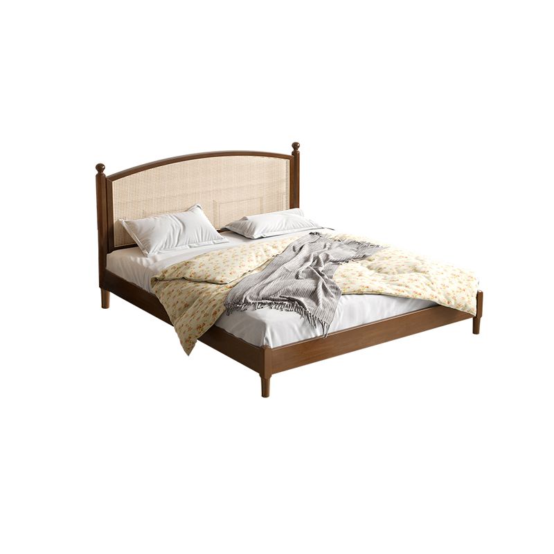 Tropical Wood Panel Standard Bed, Arched Wicker & Rattan Headboard Bed