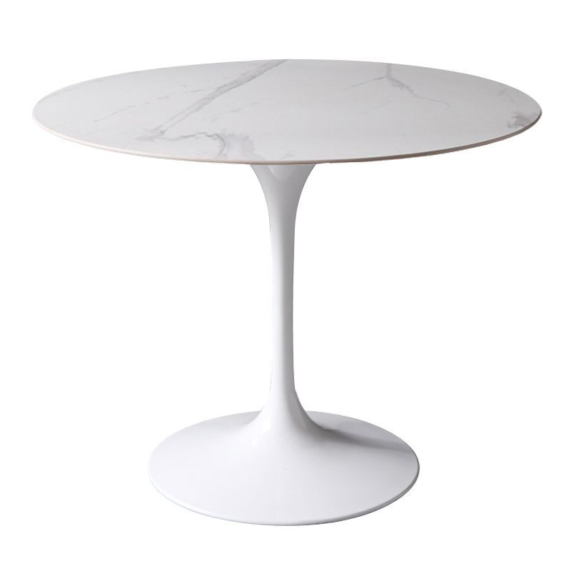 Mesa de comedor redonda Simplicity, mesa de piedra sinterizada con base de tulipán blanco para comedor