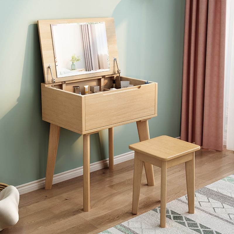 Solid Wood Make-up Vanity Bedroom Flip-Top Dressing Table with Mirror