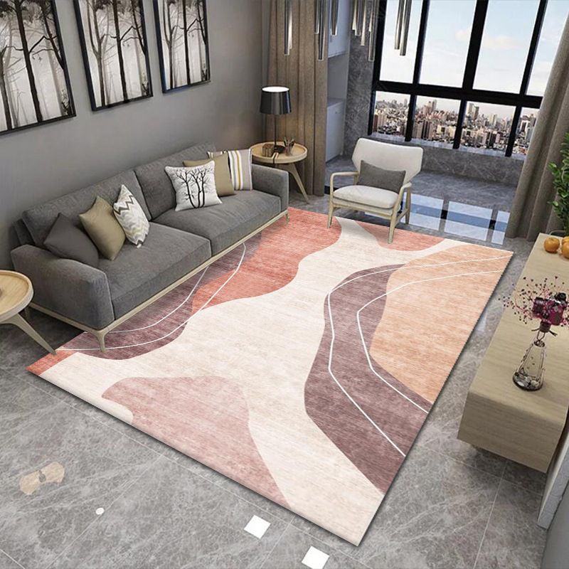 Multicolor Indoor Area Rug Geometric Lines Polyester Carpet Anti-Slip Rug for Living Room