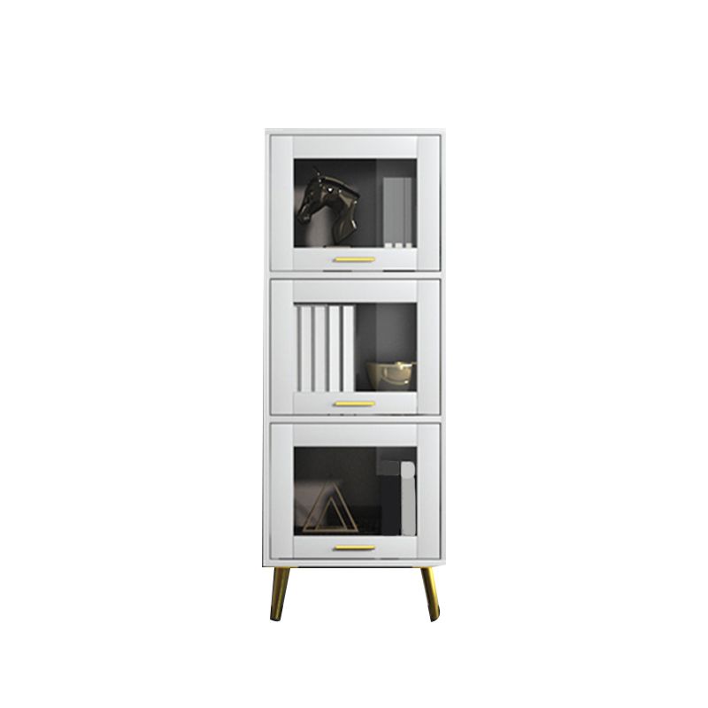 Glam Champagne/White Closed Back Standard Wood Shelf Bookcase for Living Room