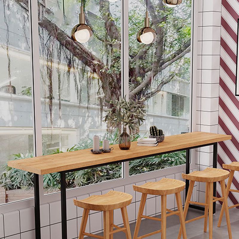 Industrial Rectangle Bar Table Solid Wood Bar Table with Metal Base