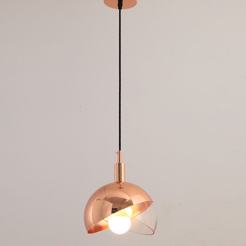 Swivel Dome Shade Hanging Light Post-Modern Clear Glass 1 Head Dining Room Down Lighting Pendant in Gold/Rose Gold