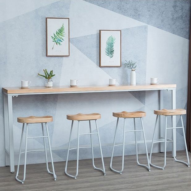 Luxury Rectangle Solid Wood Bar Table Set 1/5 Pieces Counter Table with White Stools