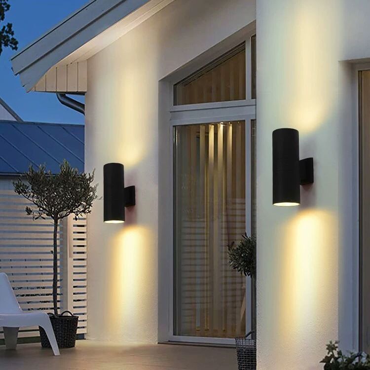 Mi-cylindre l'éclairage mural moderne métal métal 2 lumières lampe applicable en noir