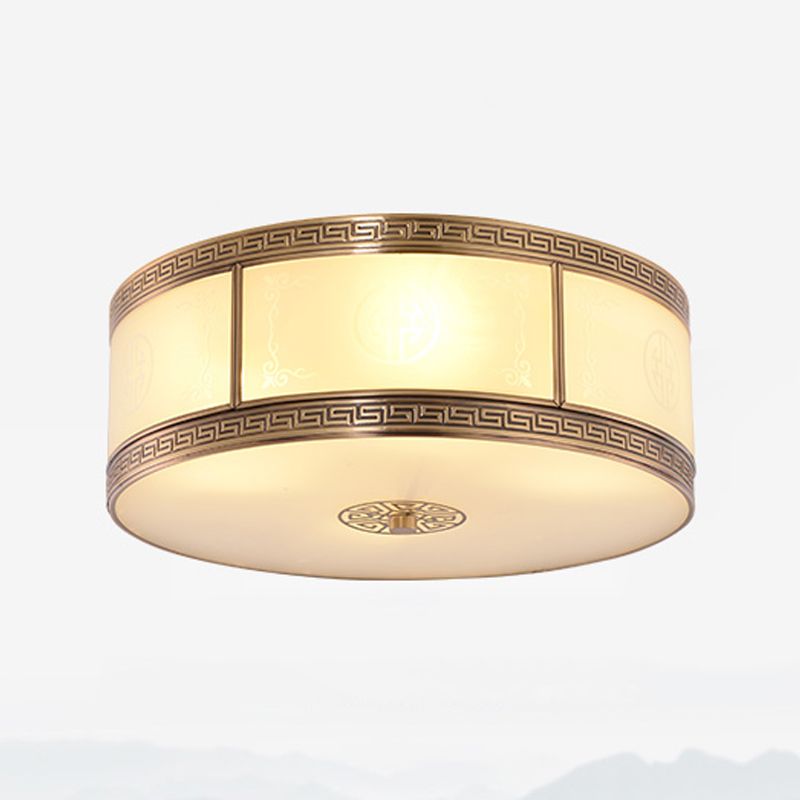 Traditional Copper Flush Ceiling Light Bedroom Flush Mount Lamp with Glass Shade