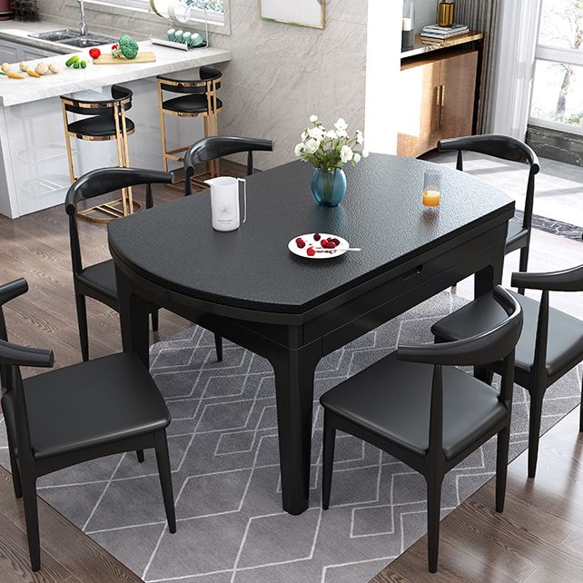 4 Legs Dining Table Modern Style Round Stone Dinette Table with Drop-Leaf