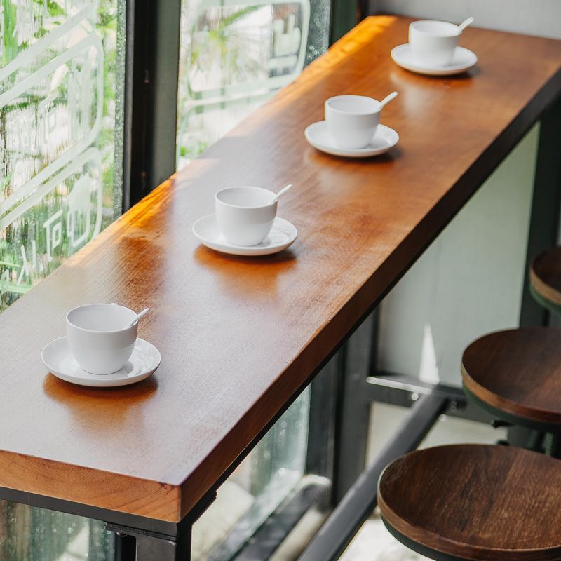 Coffee Shop Hall/Pub Table Industrial Rectangle Footrest Bar Height Table in Natural