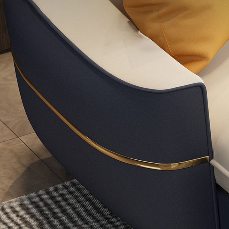 Square Arm Faux Leather Furniture Sectionals in Blue and White