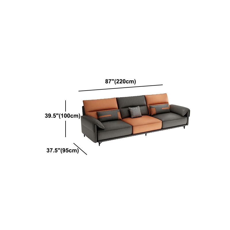 Pillow Arms Contemporary Sofa Faux Leather Living Room Solid Wood Sofa
