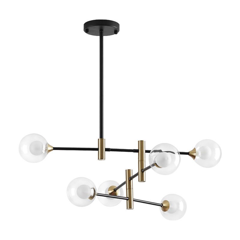Modern Metal Hanging Chandelier Light Glass Shade Ceiling Chandelier in Black for Living Room