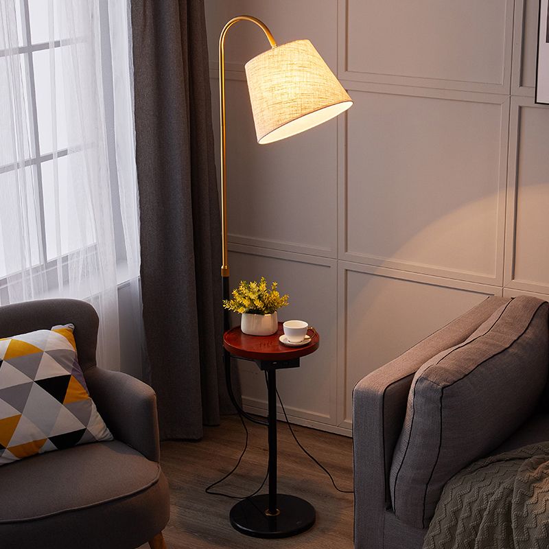 Fabric Tapered Drum Standing Lighting Contemporary 1��Bulb Floor Light with Tray for Bedside