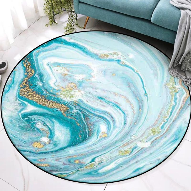 Blue Bedroom Rug Modern Abstract Seawater Pattern Area Rug Polyester Washable Pet Friendly Carpet