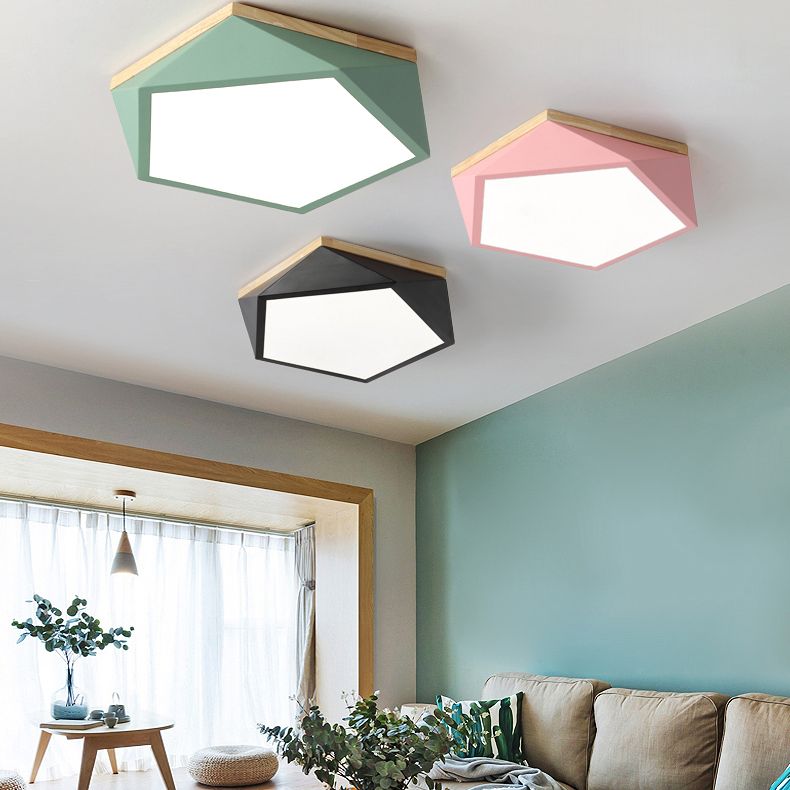 Plafonnier LED Macaron nordique moderne en fer forgé encastré géométrique avec abat-jour en acrylique