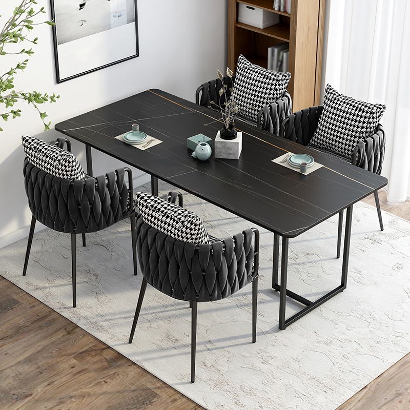Industrial Black Table for Restaurant Rectangle Dining Table with Double Pedestal