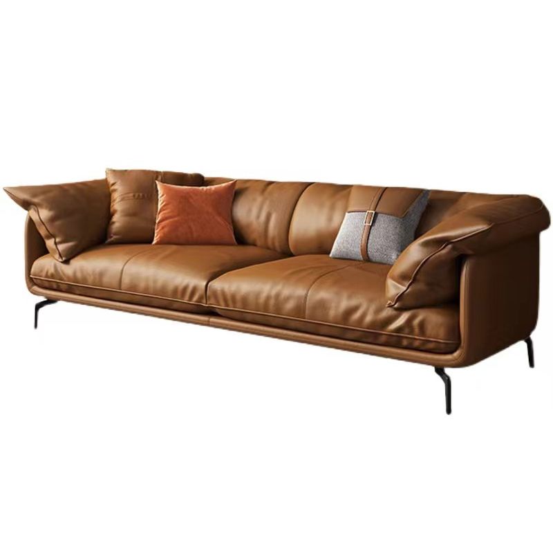 Contemporary Genuine Leather Living Room Pillow Top Arm Cushions Seating