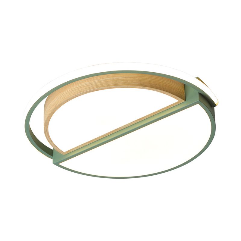 Macaron Sliced Round Iron Deckenleuchte 16,5"/20,5" breite LED-Unterputzbeleuchtung in Grün/Grau-Holz, warmes/weißes Licht
