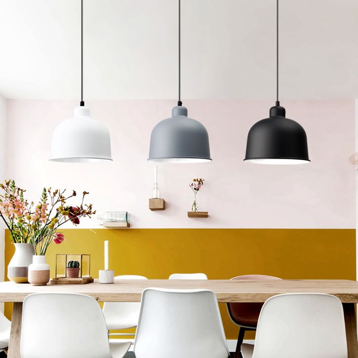 Bowl Shade Hanging Light Single Head Macaron Style Aluminum Pendant Lamp for Restaurant