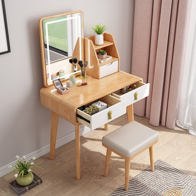 Scandinavian Make-up Vanity with 3 Storage Drawers 15.74" Wide Solid Wood Dresser