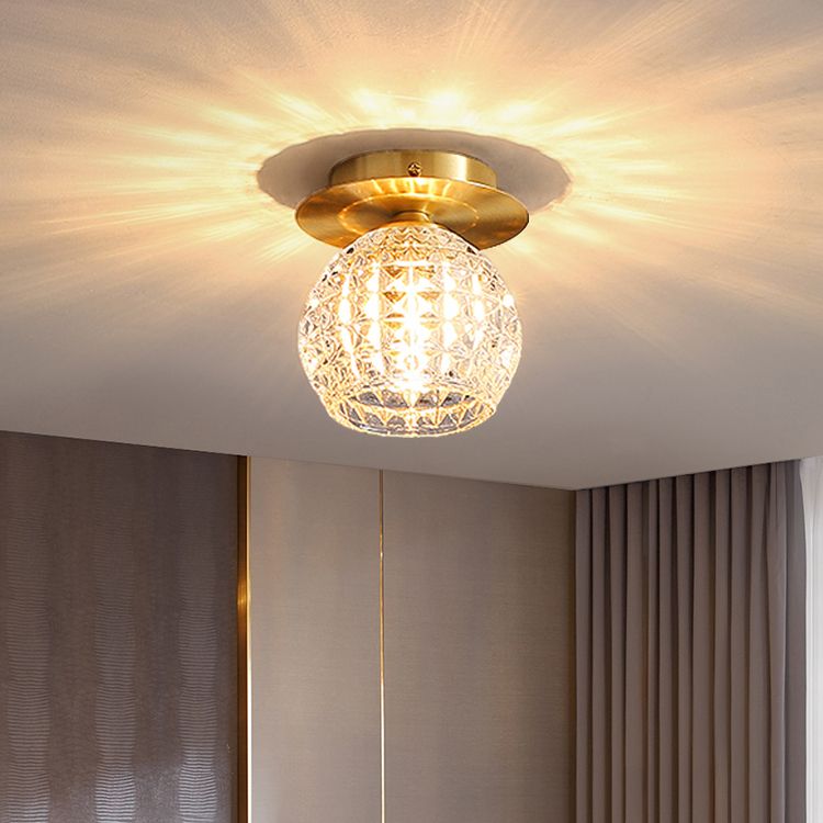 Luminaire de plafond de chambre à coucher sphérique cristal 1 tête minimaliste encastré or