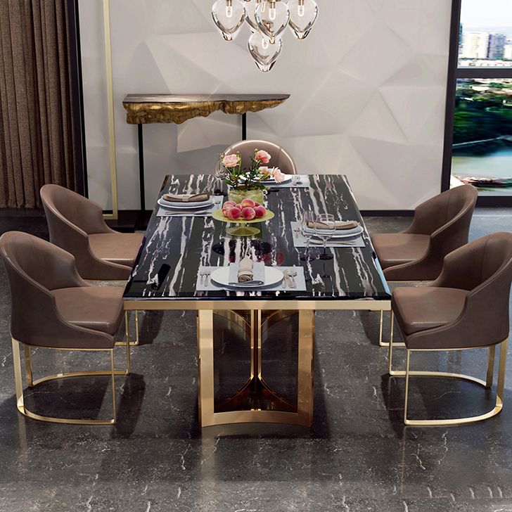 Traditional Luxury Dining Table Rectangle Double Pedestal Table with Gold Frame