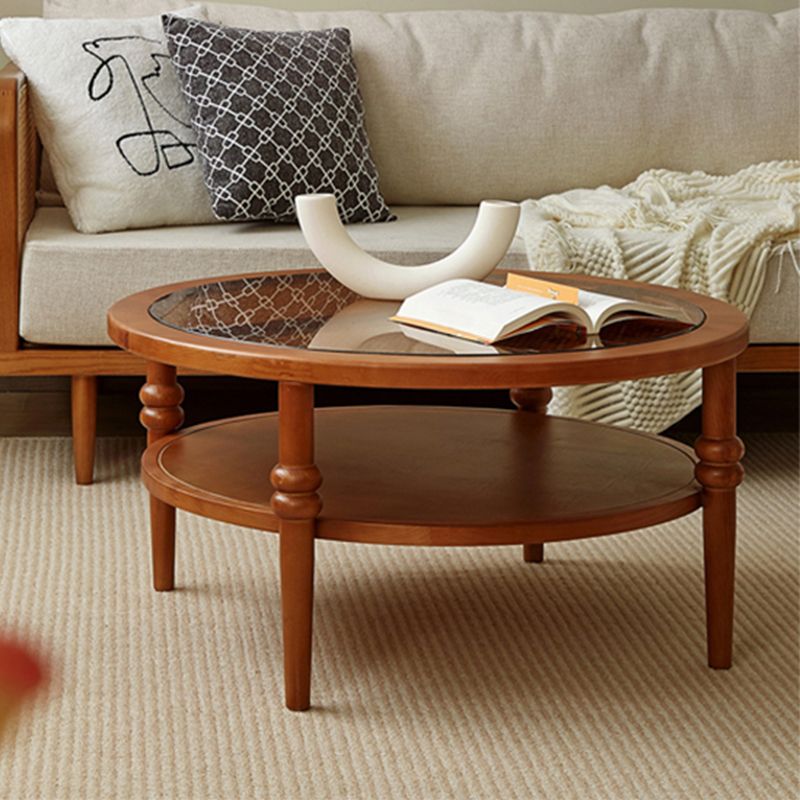 Modern Round Cocktail Table Glass Top Coffee Cocktail Table with Shelf