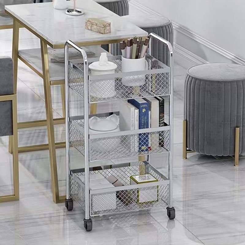 Glam Style Standard Bookcase Metal Vertical Bookshelf with Wheels