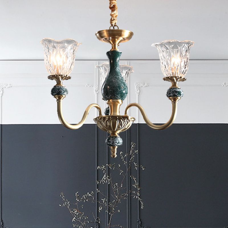 Biorini di vetro trasparente leggero appeso antico 3/8 teste sala da pranzo illuminazione lampadario in oro