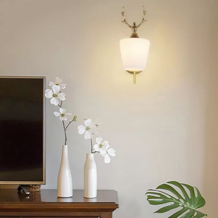 13.5" H Contemporary Simplicity Glass Wall Lamp Metal Antler Elements Sconce Lights for Living Room