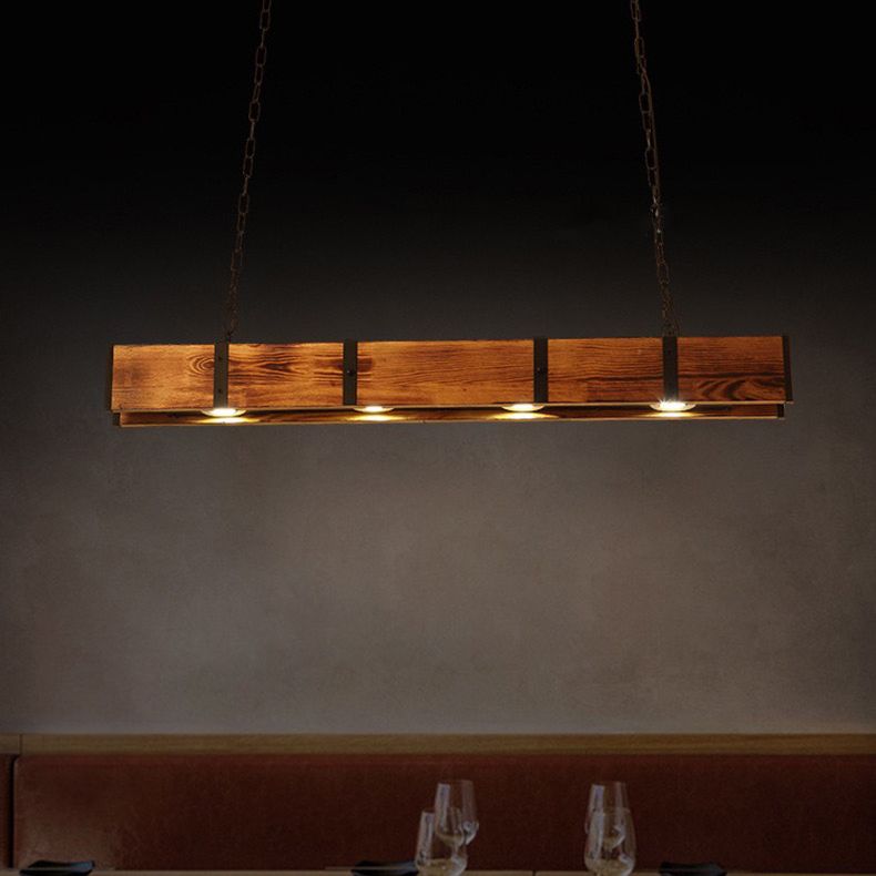 Linear Wood Island Lighting Industrial Loft Vintage Ceiling Lights for Bar