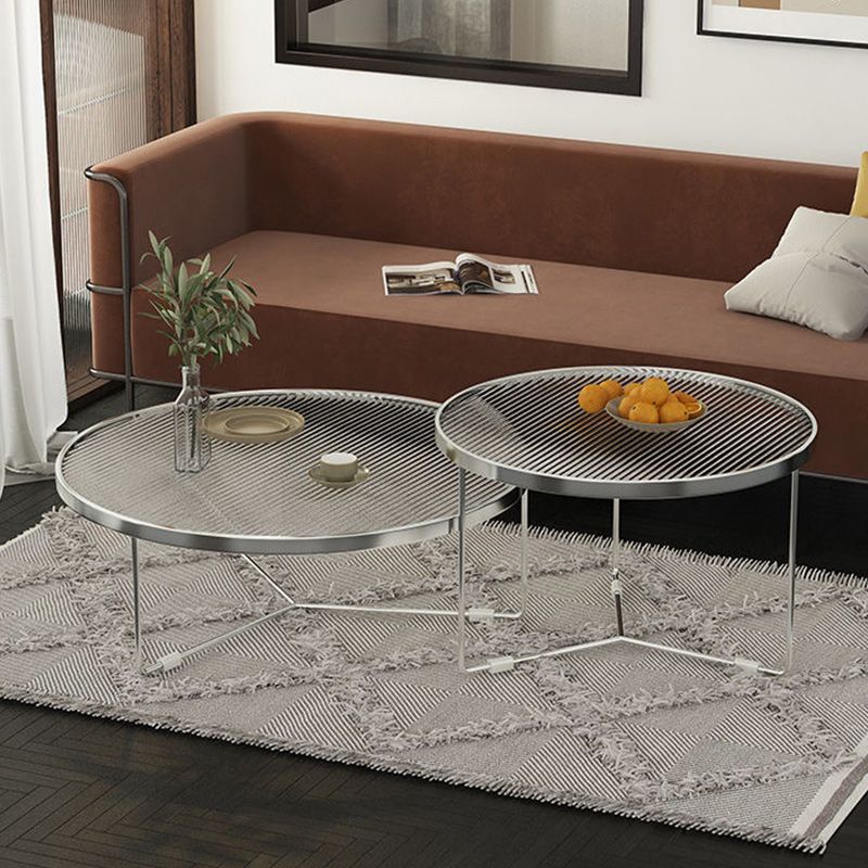 Modern Round Coffee Table Glass Top and Iron Coffee or End Table Cross Legs