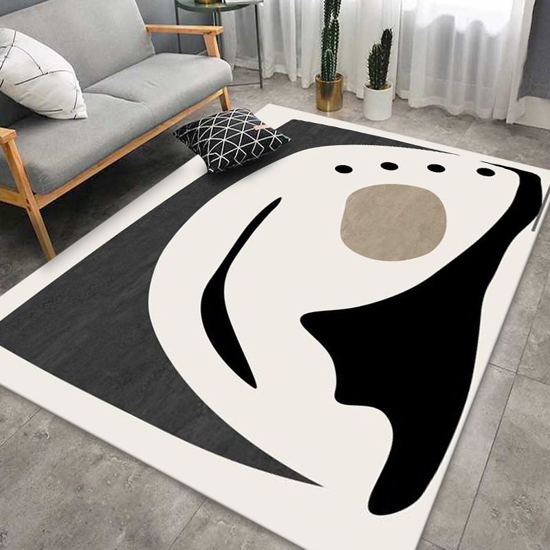 Black Color Block Rug Polyester Nordic Rug Washable Rug for Living Room