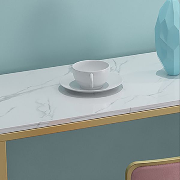 White Glam Style Bar Table in Iron and Faux Marble Milk Tea Shop Bar Table